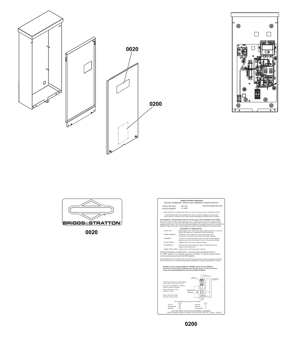 Decals Group - Ats Informational Diagram and Parts List for 071250-01  Briggs and Stratton Generator